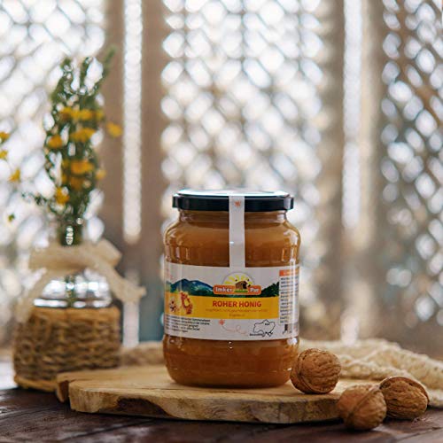 Miel cruda de ImkerPur, 1 kg, sin filtrar, no centrifugada o calentada, contiene polen de flores, cera de abeja, propóleos, pan de abejas y jalea real
