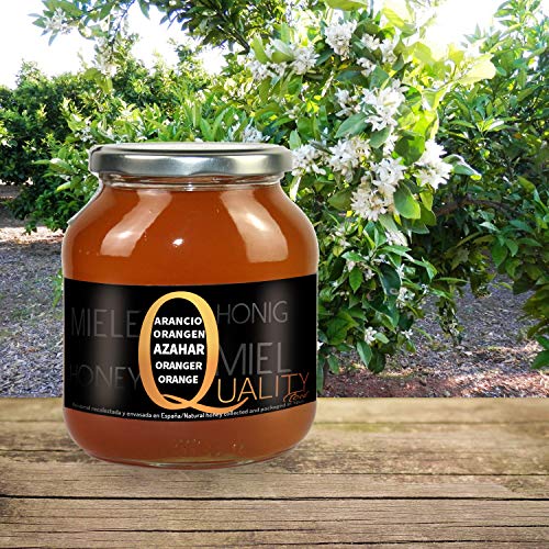 Miel pura de abeja 100%. Miel cruda de Azahar. 1 Kg. Producida en España. Sin pasteurizar ni calentar. Artesana de alta calidad. Tarro de cristal. Gran variedad de exquisitos sabores.