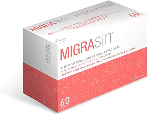 Migrasin - Enzima DAO - Manejo dietético de la migraña y cefaleas causadas por déficit de DAO - 60 Cápsulas con Pellets Gastrorresistentes