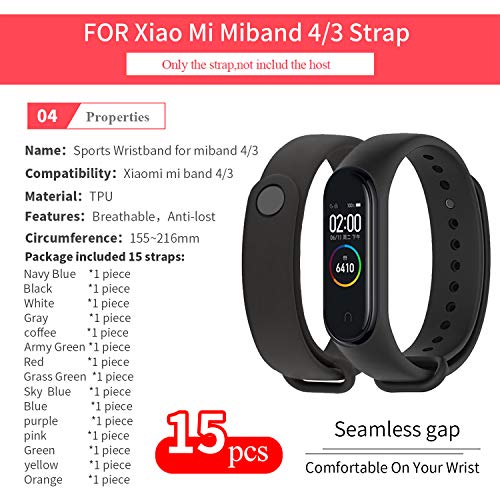 Mijobs Correas de Mi Band 4, Mi Band 3 Correa Bracelet,Wrist Strap Replacement Band para Mi Band 3/4 (15pcs Sets)