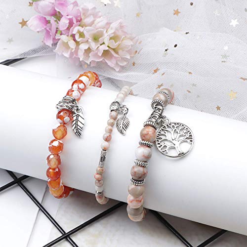 Milacolato 3 Set Pulsera con Cuentas del Árbol de la Vida para Mujeres Niñas Pareja Amigos Pulsera Pulsera de Yoga de Sanación con Piedra Natural Charm Chakra Bracelet Set