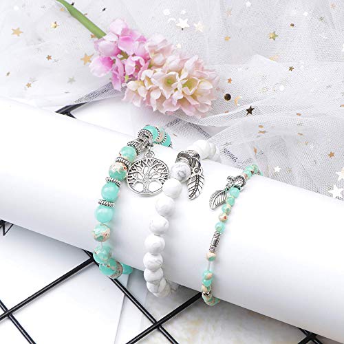 Milacolato 3 Set Pulsera con Cuentas del Árbol de la Vida para Mujeres Niñas Pareja Amigos Pulsera Pulsera de Yoga de Sanación con Piedra Natural Charm Chakra Bracelet Set