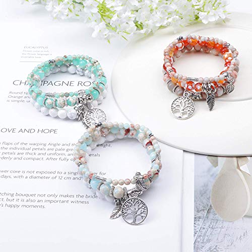 Milacolato 3 Set Pulsera con Cuentas del Árbol de la Vida para Mujeres Niñas Pareja Amigos Pulsera Pulsera de Yoga de Sanación con Piedra Natural Charm Chakra Bracelet Set