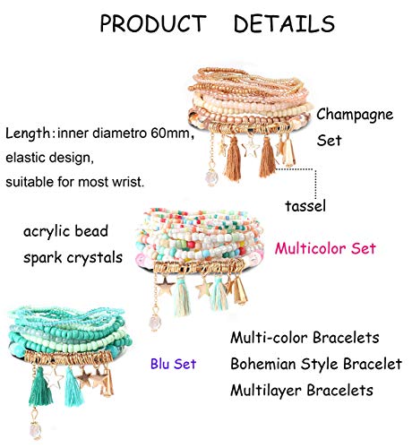 Milacolato 3Set Bead Mala Wrap Bracelet para Mujeres Niñas de Bohemia de Múltiples Capas Pulseras Apilables