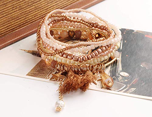 Milacolato 3Set Bead Mala Wrap Bracelet para Mujeres Niñas de Bohemia de Múltiples Capas Pulseras Apilables