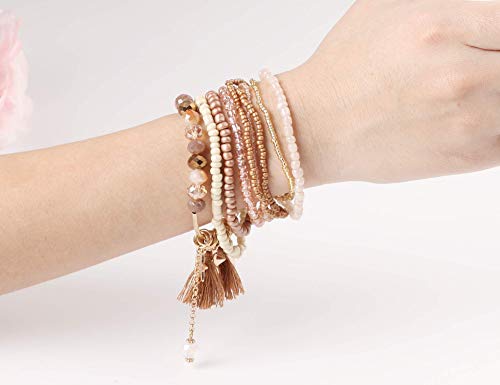 Milacolato 3Set Bead Mala Wrap Bracelet para Mujeres Niñas de Bohemia de Múltiples Capas Pulseras Apilables
