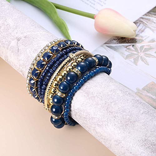 Milacolato 6 Sets Pulseras con Cuentas de Bohemia Set para Mujeres Pulseras Apilables Pulseras de Brazaletes con Cuentas de Múltiples Capas Elásticas