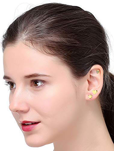 Milacolato Acero Inoxidable Pendientes de Estrella Luna y Corazón de las Mujeres Aretes Pendientes Piercing Cartilago Joyería de Moda Helix Ear Piercing, 3 Pares