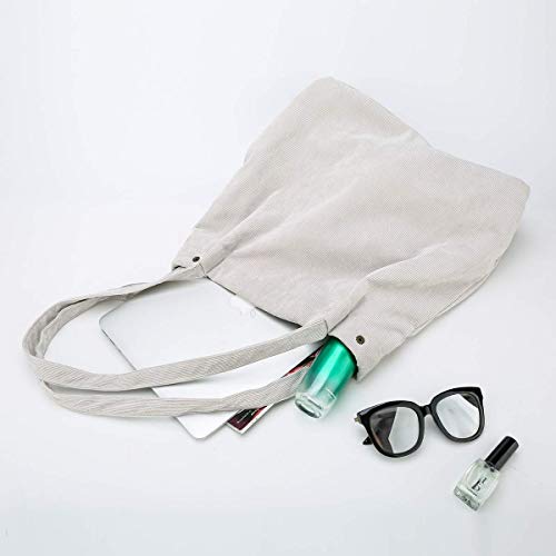 Milai Bolso de pana para damas chica gran Bolso de hombro de pana Bolso de mano lavable reutilizable bolso de bandolera casual para mamá maestra trabajo escolar playa compras comida viajes (Gris)