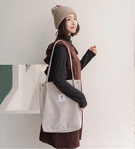 Milai Bolso de pana para damas chica gran Bolso de hombro de pana Bolso de mano lavable reutilizable bolso de bandolera casual para mamá maestra trabajo escolar playa compras comida viajes (Gris)