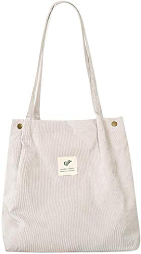 Milai Bolso de pana para damas chica gran Bolso de hombro de pana Bolso de mano lavable reutilizable bolso de bandolera casual para mamá maestra trabajo escolar playa compras comida viajes (Gris)