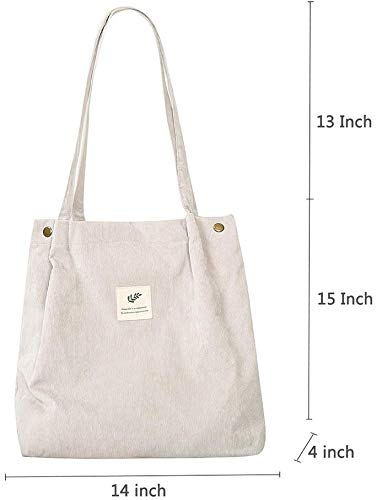 Milai Bolso de pana para damas chica gran Bolso de hombro de pana Bolso de mano lavable reutilizable bolso de bandolera casual para mamá maestra trabajo escolar playa compras comida viajes (Gris)