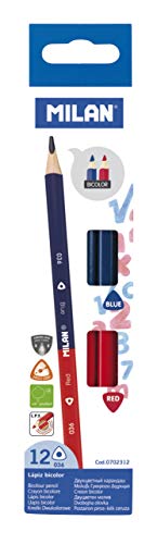Milan 0702312 - Caja con 12 Lápices Bicolores, Color Azul Rojo Blanco