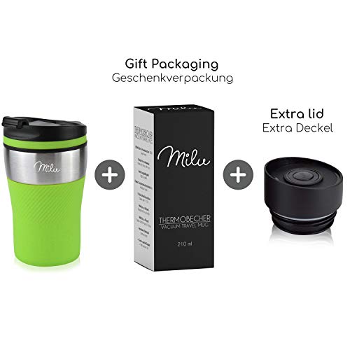 Milu Termo Taza 210ml - Vaso Termico de Viaje - Café para Llevar - Taza de Viaje - Taza de acero inoxidable para beber - con aislamiento de doble pared (Rojo, 210ml)