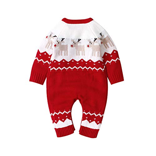 mimixiong Baby Sweater Romper Conjuntos de Mono de Reno de Navidad(Rojo,6-12 Meses)