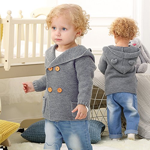 mimixiong Bebé niño de Abrigo Capa Chaqueta otoño Invierno Encapuchados Ropa Caliente(Gris,6-12 Meses)