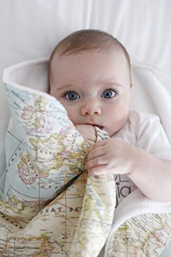 Mimuselina Arrullo para Bebé Recién Nacido | Arrullo de Algodón 100%, Extrasuave con Interior Aterciopelado, Ligero, Cálido y Confortable para el Invierno, Estampado Mapa Mundi, 90x70 cm