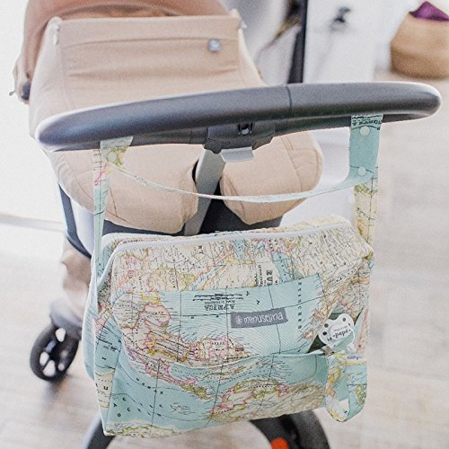 Mimuselina Bolsa de Maternidad | Bolso Organizador Productos Bebé, Bolsa Maternal para Hospital y para Silla de Paseo, Impermeable, Espaciosa, Práctica y Cómoda, Estampado Mapamundi, 40x28x14 cm
