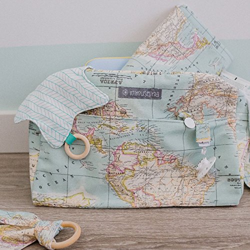 Mimuselina Bolsa de Maternidad | Bolso Organizador Productos Bebé, Bolsa Maternal para Hospital y para Silla de Paseo, Impermeable, Espaciosa, Práctica y Cómoda, Estampado Mapamundi, 40x28x14 cm
