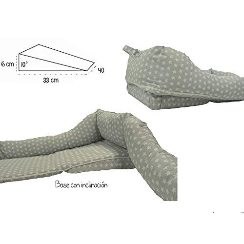 Mimuselina Cuco Nest Reductor | Cama Nido Desenfundable, Minicuna Portátil Colcheo, Reductor de Cuna, Chichonera, Cojín de Lactancia, Impermeable, Estampado Estrellas Gris, 85x52 cm