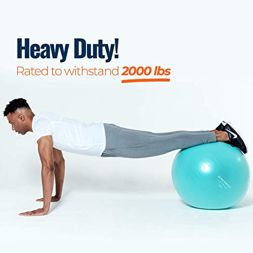 Mind Body Future Pelota Suiza o Gym Ball Bola para Pilates, Yoga, Fitness, Embarazo y Sentarse. Balón Robusto, Antideslizante y Hipoalergénico. Fitball 55 cm con Base y Bomba. Turquesa