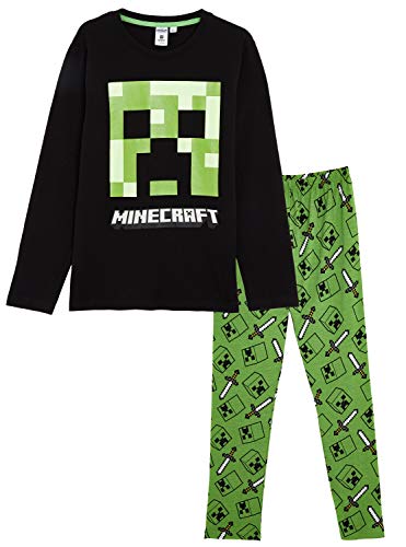 Minecraft Pijama para Niños Invierno con Camiseta Creeper, Ropa de Dormir Niño, Camiseta de Manga Larga y Pantalones, Regalo para Niños (13/14 Años)
