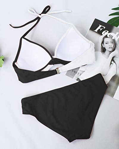 Minetom 2018 Bohemia De Las Mujeres Empujar hasta Bra Playa Usar Bikinis para Jovencitas Negro ES 46