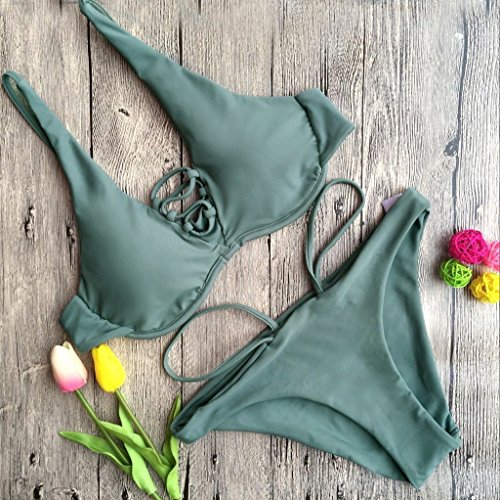 Minetom Bikinis Mujer, 2018 Bohemia de las mujeres empujar hasta Bra playa usar bikinis para jovencitas Ejército Verde ES 36