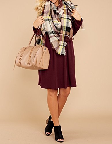 Minetom Moda Mujer Bolsillo Manga Larga Casual Loose Camiseta Vestido De Fiesta De Noche B Vino Rojo ES 42