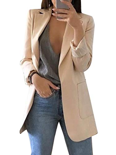 Minetom Mujer Manga Larga Blazer Elegante Oficina Negocios Parte OL Traje De Chaqueta Sólido Slim Fit Abrigo Cardigan Outwear Top A Albaricoque ES 40