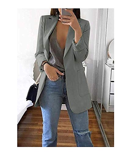 Minetom Mujer Manga Larga Blazer Elegante Oficina Negocios Parte OL Traje De Chaqueta Sólido Slim Fit Abrigo Cardigan Outwear Top A Gris ES 36