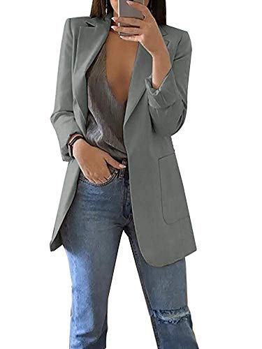 Minetom Mujer Manga Larga Blazer Elegante Oficina Negocios Parte OL Traje De Chaqueta Sólido Slim Fit Abrigo Cardigan Outwear Top A Gris ES 36