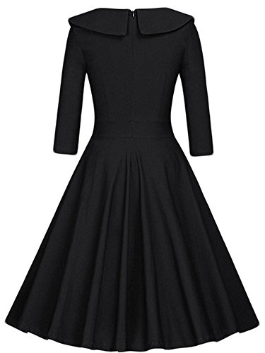 Minetom Mujer Vestido De Fiesta Manga Larga Elegantes Coctel Noche Falda Negro ES 48