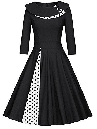 Minetom Mujer Vestido De Fiesta Manga Larga Elegantes Coctel Noche Falda Negro ES 48
