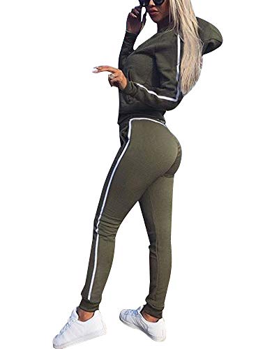 Minetom Mujeres 3 Piezas Chándal Deportivos Hoodie Abrigo Sweatshirt Sudadera con Capucha + Chaleco Chaqueta + Pantalones A Ejercito Verde ES 38
