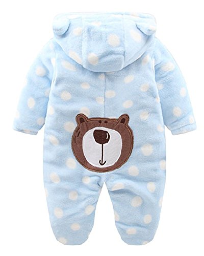 Minetom Unisex Bebés Recién Nacido Grueso Terciopelo Coral Mameluco Invierno Pelele Pijamas Niños Niñas Monos Caricatura Trajes Oso Polar Azul 0-2 Meses (50)