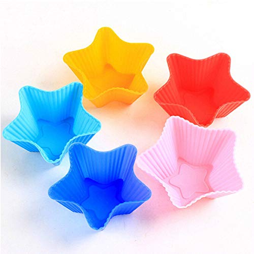 MINGZE Forros de silicona para cupcakes de 24 piezas, moldes para muffins para pastelería, antiadherentes y reutilizables, Moldes de horneado, 4 formas redondas estrellas corazón flores