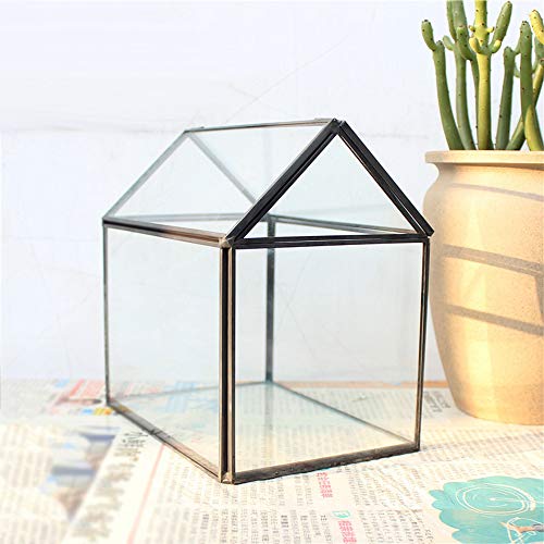 MINGZE geométrico Terrario, de Cristal Hecho a Mano diseño de casa Escritorio Maceta Plantas suculentas Maceta jardín Pantalla contenedor decoración Mesa para Boda Mesa de café (Negro)