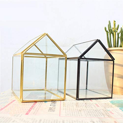 MINGZE geométrico Terrario, de Cristal Hecho a Mano diseño de casa Escritorio Maceta Plantas suculentas Maceta jardín Pantalla contenedor decoración Mesa para Boda Mesa de café (Negro)