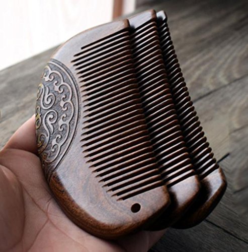 MINGZE Pocket Peine de madera, Peine del pelo, peine natural antiestático del pelo de madera del sándalo, peine de sándalo tallado de doble cara (12-1)