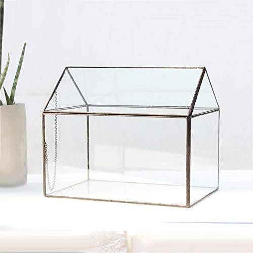 MINGZE Terrario de Cristal geométrico Hecho a Mano diseño de casa Escritorio Maceta Plantas suculentas Maceta jardín Pantalla contenedor decoración Mesa para Boda Mesa de café (Negro)