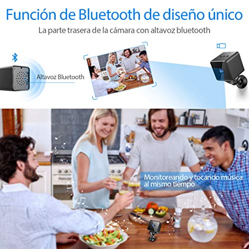 Mini Camara Espia Oculta Bluetooth, MHDYT WiFi HD 1080P Cámara Vigilancia Portátil con Altavoz Bluetooth, Sensor Movimiento, Visión Nocturna, IP Camara Seguridad Inalambrica Micro Interior/Exterior