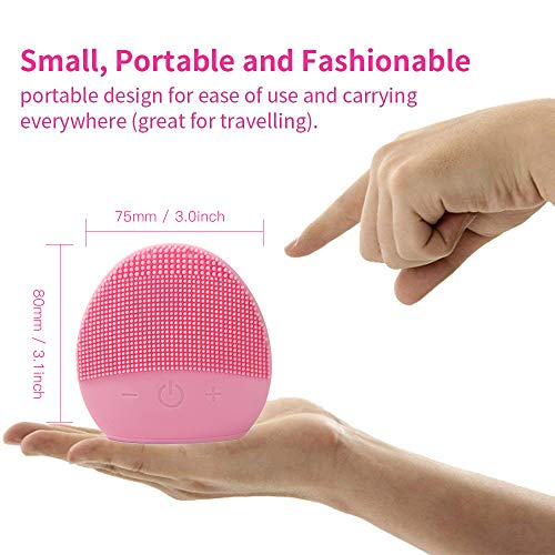 Mini cepillo de limpieza facial de silicona - Sistema de masajeador eléctrico y limpiador facial de silicona impermeable FEITA para todo tipo de piel (rosa)
