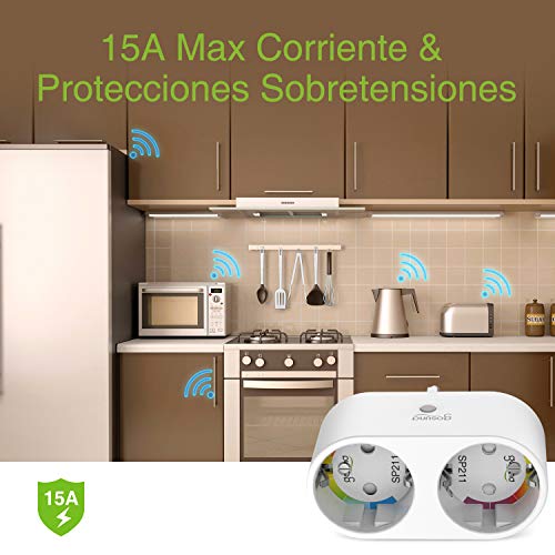 Mini Enchufe Inteligente Wifi con 2 Toma Controlar Individual, Monitor de Energía, Ahorrar Espacio, Compatible con Alexa/Google Home, Control Remoto, Horario, Gosund Seguro Diseño 2-1 Smart Plug