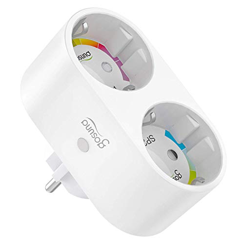 Mini Enchufe Inteligente Wifi con 2 Toma Controlar Individual, Monitor de Energía, Ahorrar Espacio, Compatible con Alexa/Google Home, Control Remoto, Horario, Gosund Seguro Diseño 2-1 Smart Plug