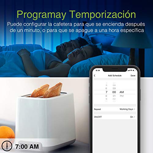Mini Enchufe Inteligente Wifi con 2 Toma Controlar Individual, Monitor de Energía, Ahorrar Espacio, Compatible con Alexa/Google Home, Control Remoto, Horario, Gosund Seguro Diseño 2-1 Smart Plug