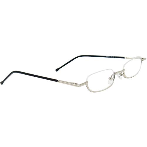 Mini Gafas de Lectura de Media Montura de Metal Ligeras, Montura de Acero Inoxidable (Plateadas), Estuche de Aluminio GRATIS, Ayuda Para Leer Para Mujeres y Hombres, Dioptrías +1.0