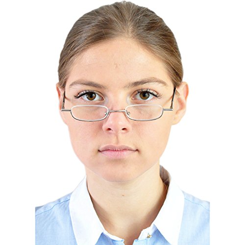 Mini Gafas de Lectura de Media Montura de Metal Ligeras, Montura de Acero Inoxidable (Plateadas), Estuche de Aluminio GRATIS, Ayuda Para Leer Para Mujeres y Hombres, Dioptrías +1.0
