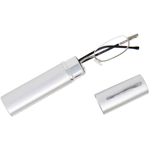 Mini Gafas de Lectura de Media Montura de Metal Ligeras, Montura de Acero Inoxidable (Plateadas), Estuche de Aluminio GRATIS, Ayuda Para Leer Para Mujeres y Hombres, Dioptrías +1.0