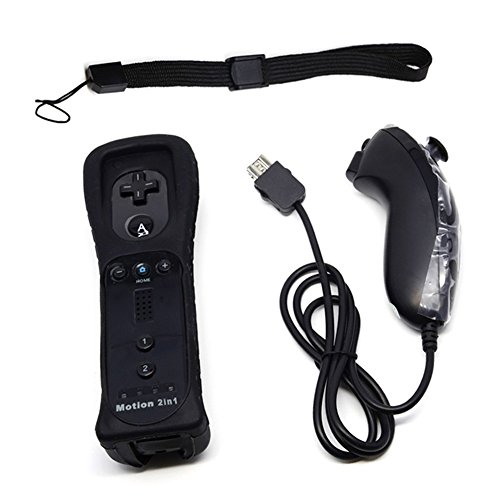 mini kitty 2 en 1 Motion Plus Mando y Nunchunk para Nintendo Wii/Wii u + Funda de Silicona - Negro
